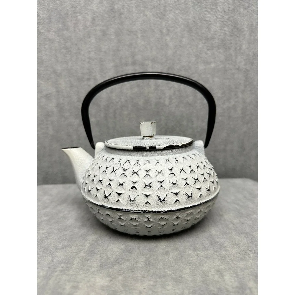 Cast Iron Rustic‎ Teapot Japanese Tetsubin White Black Excellent Small